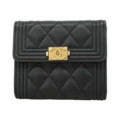 Pre-owned Chanel Black Grained Calfskin Wallet (bi-fold) ()
