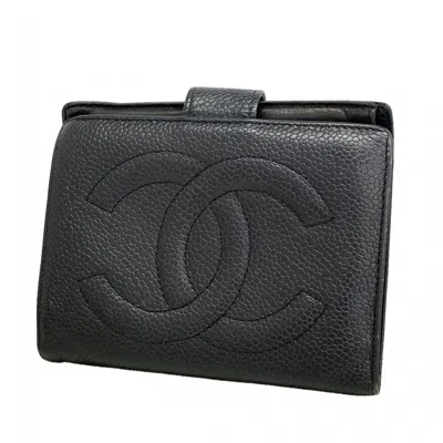 Pre-owned Chanel Black Grained Calfskin Wallet (bi-fold) ()