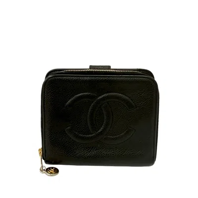 Pre-owned Chanel Black Grained Calfskin Wallet (bi-fold) ()