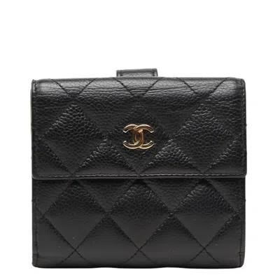 Pre-owned Chanel Black Grained Calfskin Wallet (bi-fold) ()