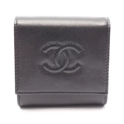 Pre-owned Chanel Black Grained Calfskin Wallet (bi-fold) ()