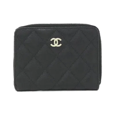 Pre-owned Chanel Black Grained Calfskin Wallet (bi-fold) ()