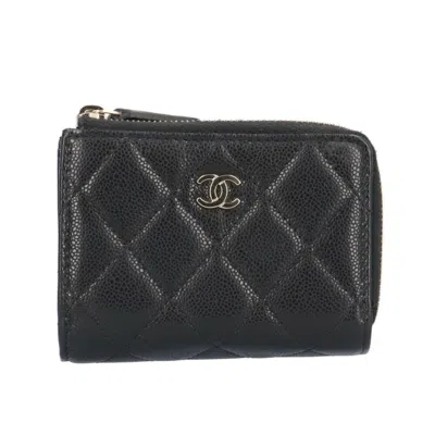 Pre-owned Chanel Black Grained Calfskin Wallet (tri-fold) ()