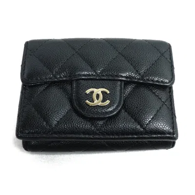 Pre-owned Chanel Black Grained Calfskin Wallet (tri-fold) ()