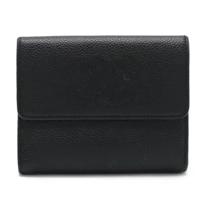 Pre-owned Chanel Black Grained Calfskin Wallet (tri-fold) ()