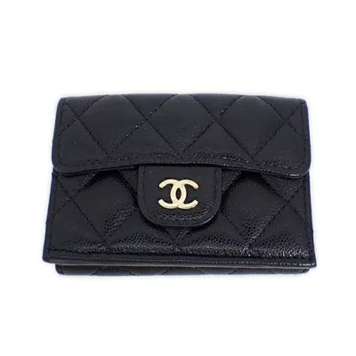 Pre-owned Chanel Black Grained Calfskin Wallet (tri-fold) ()