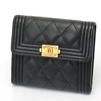 Pre-owned Chanel Black Grained Calfskin Wallet (tri-fold) ()