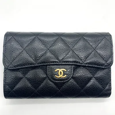 Pre-owned Chanel Black Grained Calfskin Wallet (tri-fold) ()