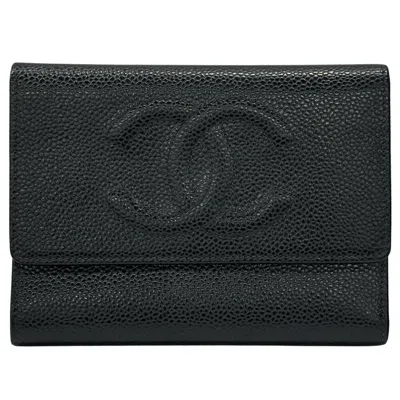Pre-owned Chanel Black Grained Calfskin Wallet (tri-fold) ()