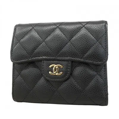 Pre-owned Chanel Black Grained Calfskin Wallet (tri-fold) ()
