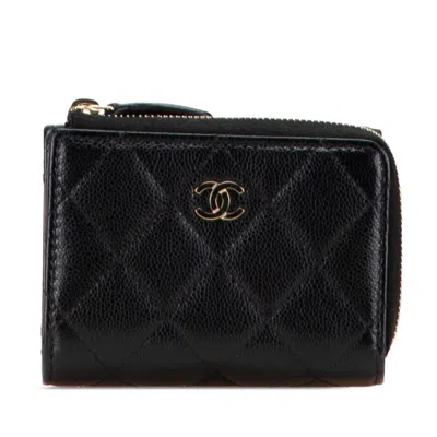 Pre-owned Chanel Black Grained Calfskin Wallet (tri-fold) ()