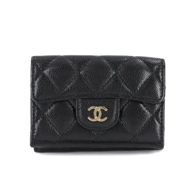 Pre-owned Chanel Black Grained Calfskin Wallet (tri-fold) ()