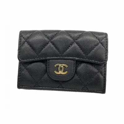 Pre-owned Chanel Black Grained Calfskin Wallet (tri-fold) ()