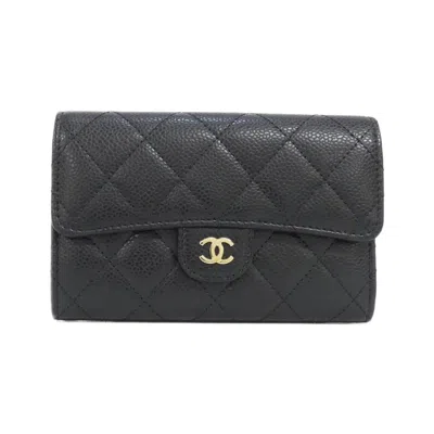 Pre-owned Chanel Black Grained Calfskin Wallet (tri-fold) ()