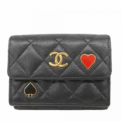 Pre-owned Chanel Black Grained Calfskin Wallet (tri-fold) ()