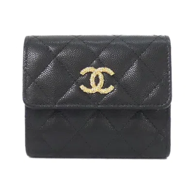 Pre-owned Chanel Black Grained Calfskin Wallet (tri-fold) ()