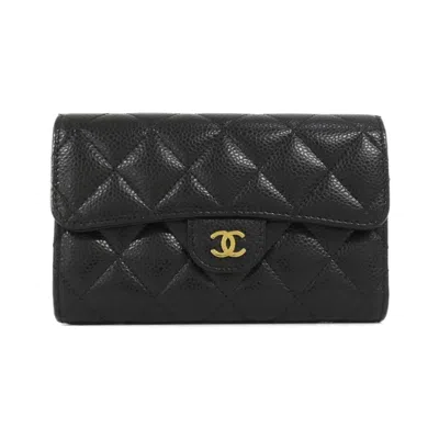 Pre-owned Chanel Black Grained Calfskin Wallet (tri-fold) ()