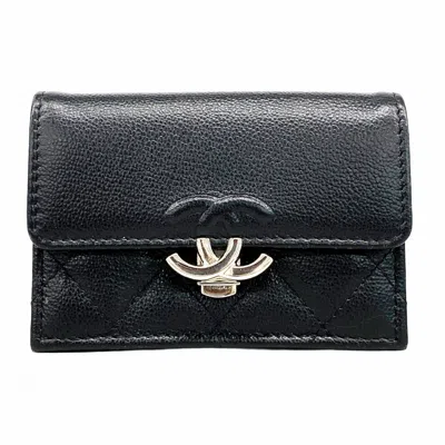 Pre-owned Chanel Black Grained Calfskin Wallet (tri-fold) ()