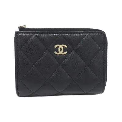 Pre-owned Chanel Black Grained Calfskin Wallet (tri-fold) ()