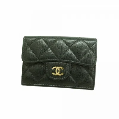 Pre-owned Chanel Black Grained Calfskin Wallet (tri-fold) ()