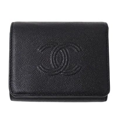Pre-owned Chanel Black Grained Calfskin Wallet (tri-fold) ()