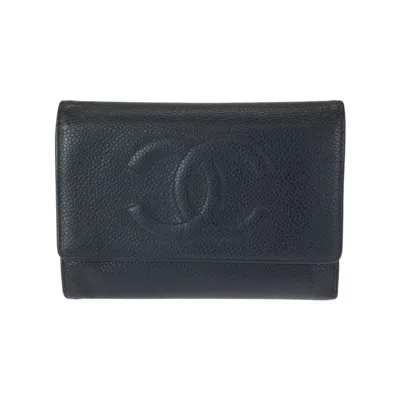 Pre-owned Chanel Black Grained Calfskin Wallet (tri-fold) ()