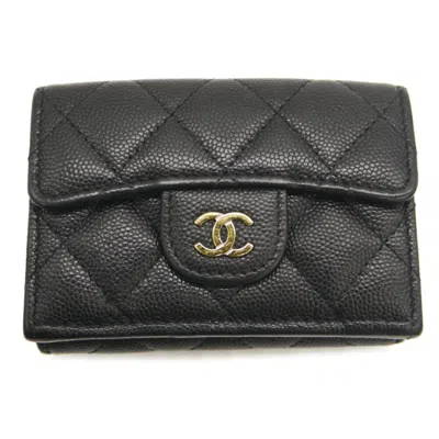 Pre-owned Chanel Black Grained Calfskin Wallet (tri-fold) ()