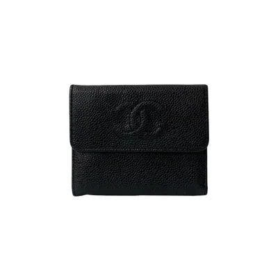 Pre-owned Chanel Black Grained Calfskin Wallet (tri-fold) ()