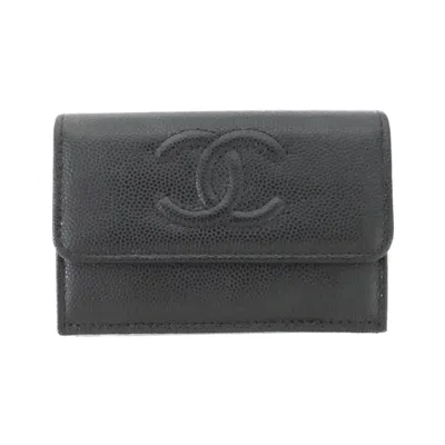 Pre-owned Chanel Black Grained Calfskin Wallet (tri-fold) ()