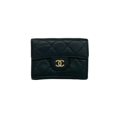 Pre-owned Chanel Black Grained Calfskin Wallet (tri-fold) ()
