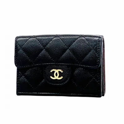 Pre-owned Chanel Black Grained Calfskin Wallet (tri-fold) ()