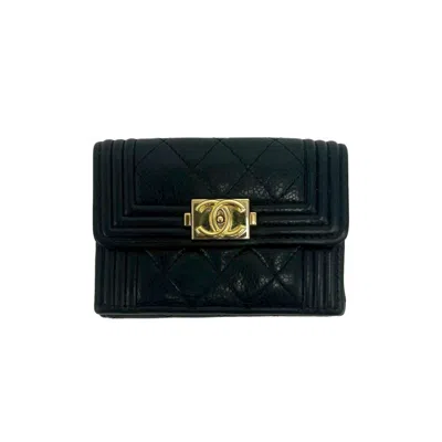 Pre-owned Chanel Black Grained Calfskin Wallet (tri-fold) ()