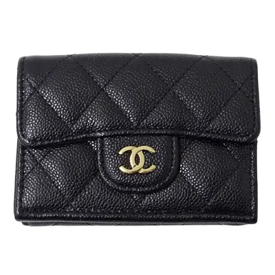 Pre-owned Chanel Black Grained Calfskin Wallet (tri-fold) ()