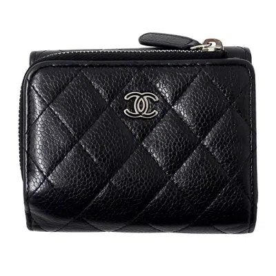 Pre-owned Chanel Black Grained Calfskin Wallet (tri-fold) ()