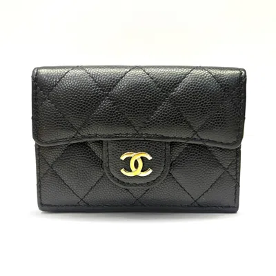 Pre-owned Chanel Black Grained Calfskin Wallet (tri-fold) ()