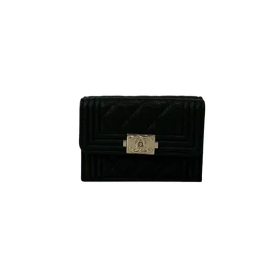 Pre-owned Chanel Black Grained Calfskin Wallet (tri-fold) ()