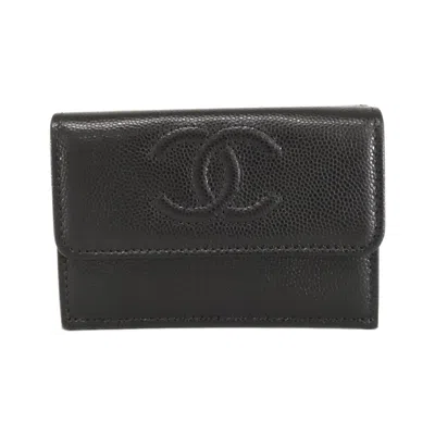 Pre-owned Chanel Black Grained Calfskin Wallet (tri-fold) ()