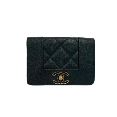 Pre-owned Chanel Black Grained Calfskin Wallet (tri-fold) ()