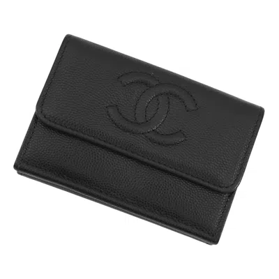Pre-owned Chanel Black Grained Calfskin Wallet (tri-fold) ()