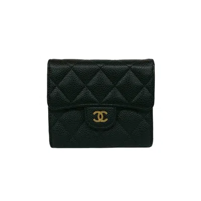 Pre-owned Chanel Black Grained Calfskin Wallet (tri-fold) ()