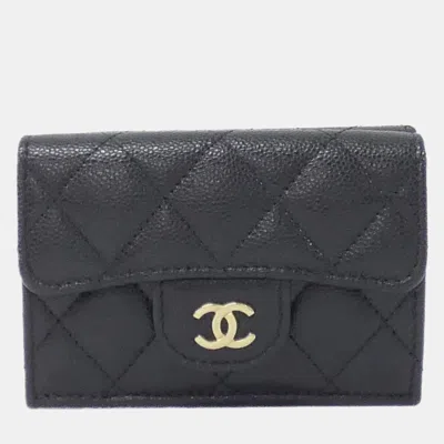 Pre-owned Chanel Black Granined Calf Leather Timeless Classic Line Wallet