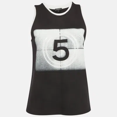 Pre-owned Chanel Black Graphic Print Jersey Tank Top M