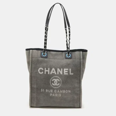 Pre-owned Chanel Black Gray Canvas Deauville Tote Bag
