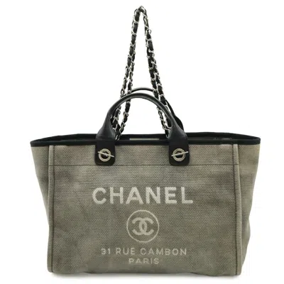 Pre-owned Chanel Black Gray Canvas Shoulder Bag Tote Bag () In Black, Gray
