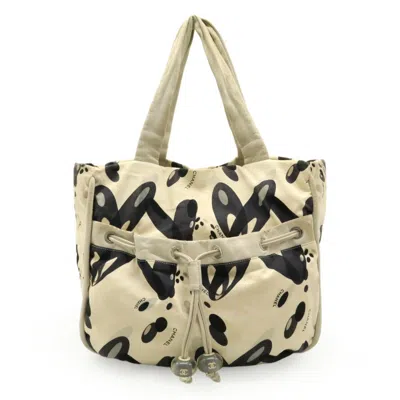 Pre-owned Chanel Black Gray Ivory Canvas Leather Shoulder Bag Tote Bag ()
