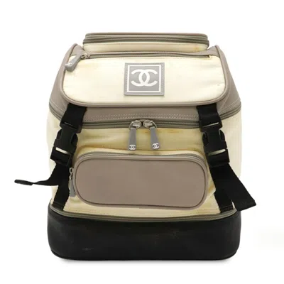 Pre-owned Chanel Black Gray Ivory Nylon Rubber Leather Backpack ()