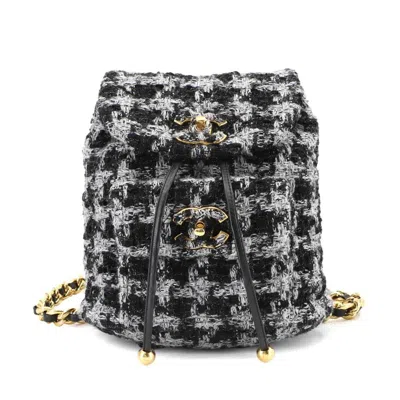 Pre-owned Chanel Black Gray Tweed Leather Backpack () In Multi
