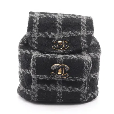 Pre-owned Chanel Black Gray Wool Backpack Handbag () In Multi