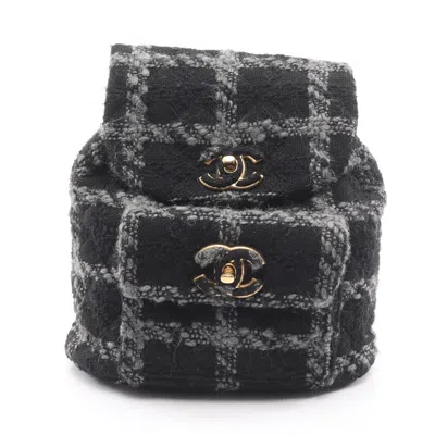 Pre-owned Chanel Black Gray Wool Backpack Handbag () In Multi