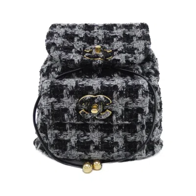 Pre-owned Chanel Black Gray Wool Tweed Backpack () In Black, Gray